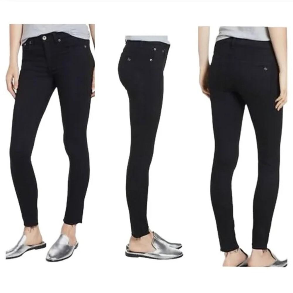 Rag & Bone Mid Rise Black Skinny Jean Raw Hem Ankle  minimalism quiet luxury
